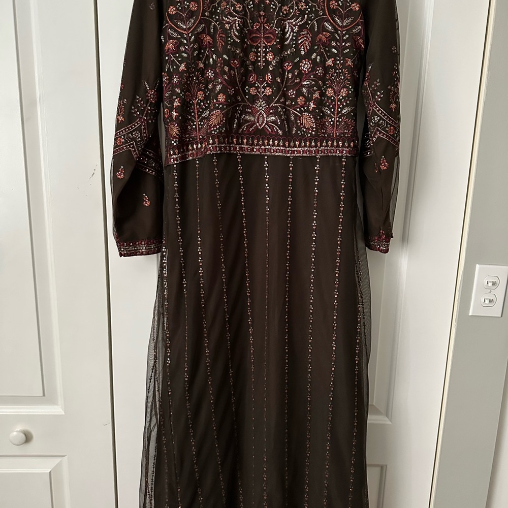 Brown Floral Embroidered Kurta - Desi Outfit